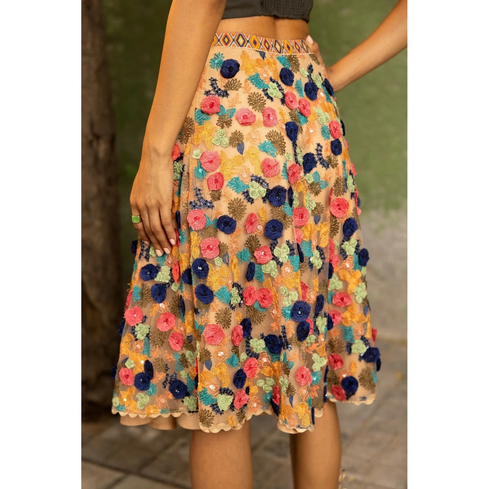 Anthropologie Bhanuni by Jyoti Skirt Florence Embroidered Floral Tulle